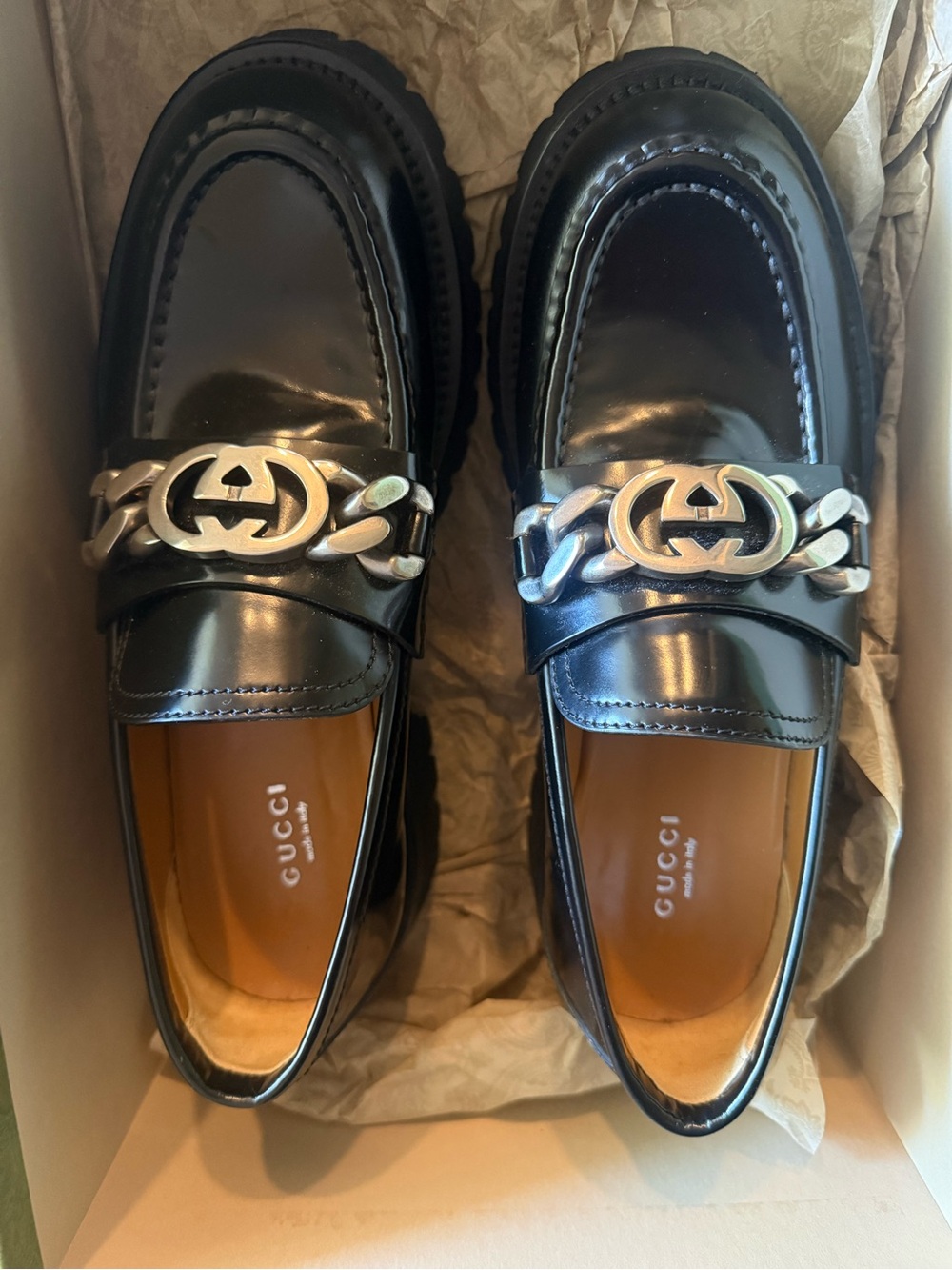 GUCCI Loafers 👞 Interlocking GG Logo Chain Buckle Size 39.5